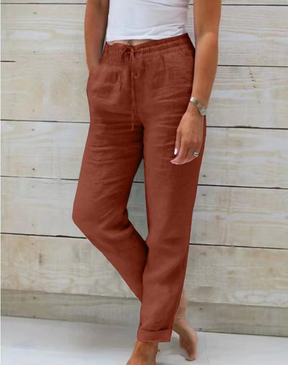 Pantalon Fluide en Lin et Coton - Taille Haute Élastique