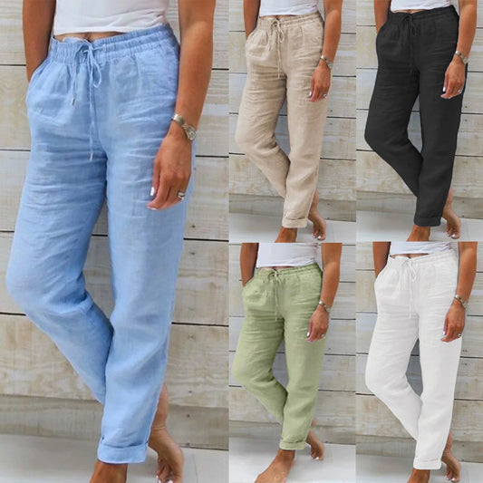 Pantalon Fluide en Lin et Coton - Taille Haute Élastique