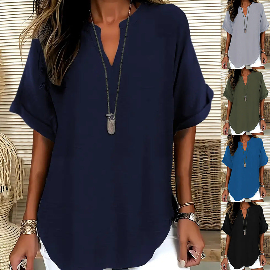 La Blouse Fluide à Col en V Évasé